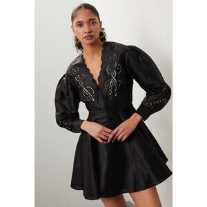 Maje Black Embroidered Mini Dress - Sz 38
